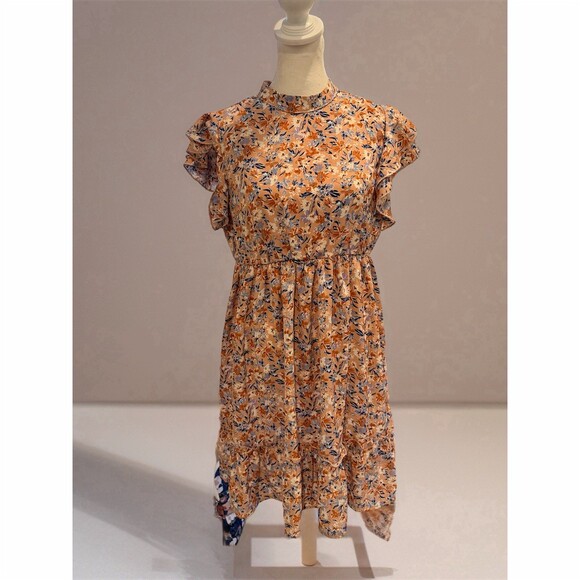 SHEIN Dresses & Skirts - SHEIN Dress Womens Size S Pink Floral Ruffle Flutter Sleeve Tiered Midi